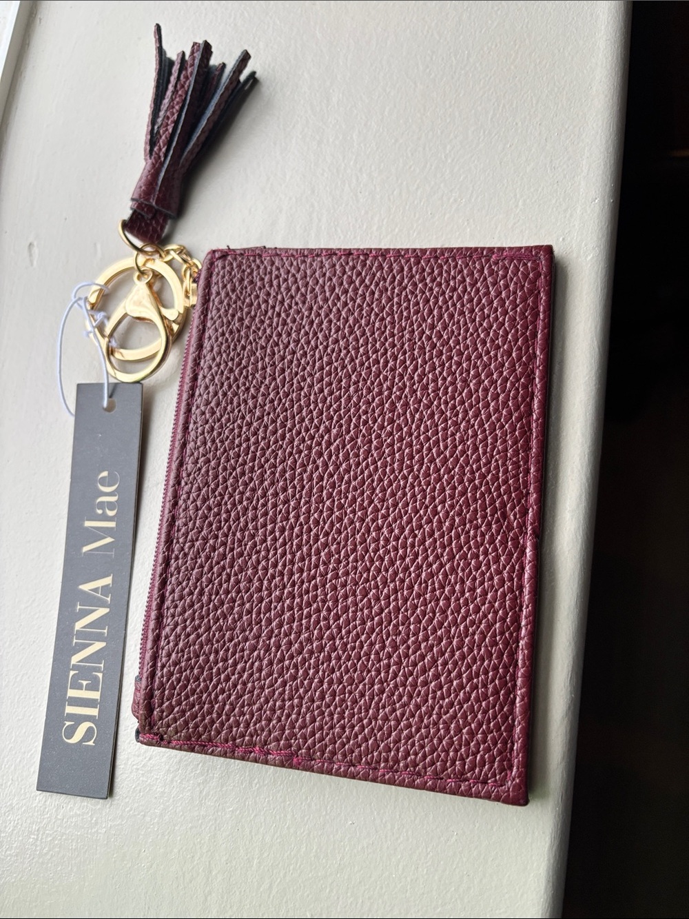 Siena Mae Burgundy Leather Cardholder with Tassel Keyring